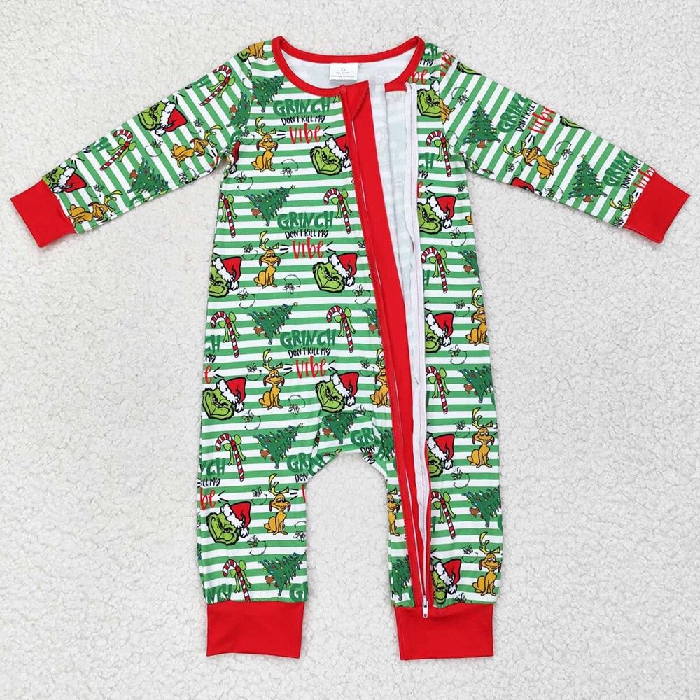 Baby Infant Boys Rompers Christmas Green SIbling Girls Zip Rompers LR1055