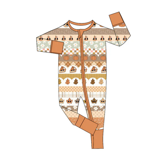 Preorder (moq 5)Baby Boys Long Sleeves Flowers Pumpkins Stripes Zipper Rompers 6.5