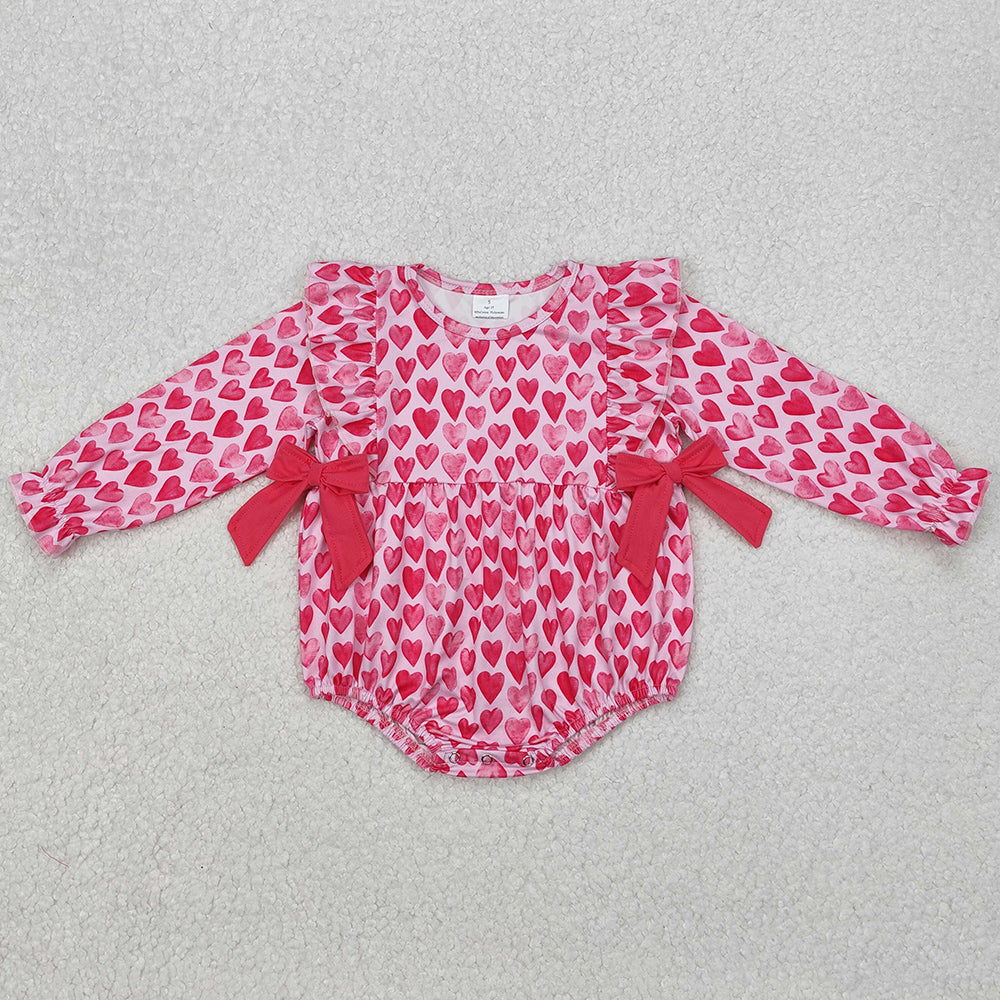 Baby Infant Girls Rompers Pink Hearts Bows Valentines Rompers LR2146