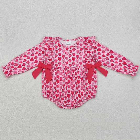 Baby Infant Girls Rompers Pink Hearts Bows Valentines Rompers LR2146