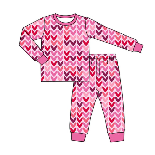 Preorder (moq 8)Baby Girls Pink Hearts Top Pants Valentine Pajamas Sets 9.11