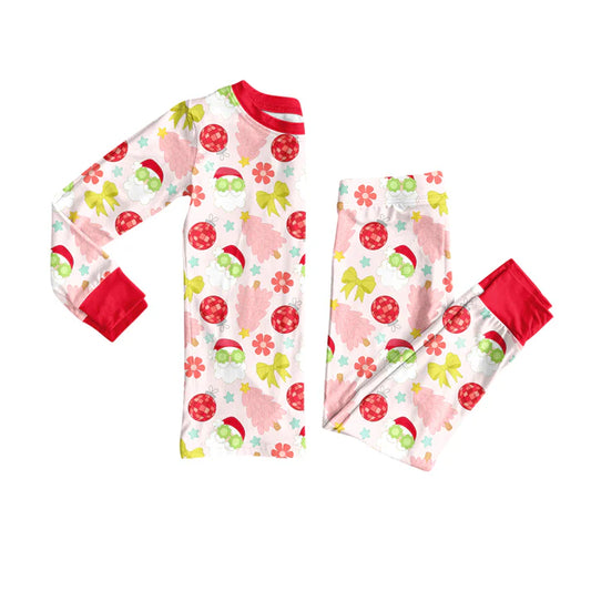 Preorder(moq 5) Baby Girls Christmas Tree Santa Disco Top Pants Lounge Wear Pajamas Sets 8.12