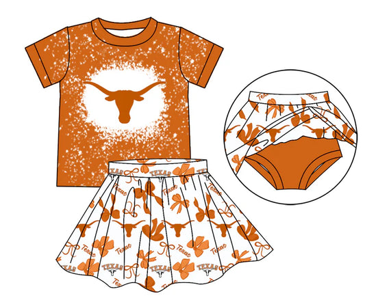 Preorder moq 5 bull skull bleached top bow skirt girls team outfits 8.26