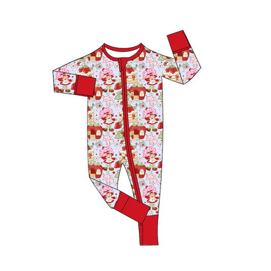 Preorder (moq 5)Baby Girls Cartoon Strawberry Girls Cakes Zipper Footie Rompers 10.29