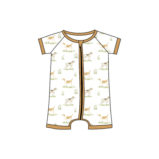 Preorder (moq 5)Baby Boys Khaki Short Sleeves Dogs Zipper Rompers 4.24