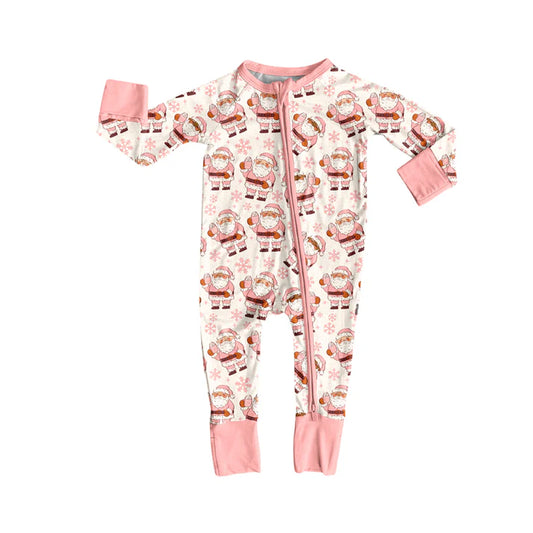 Preorder (moq 5)Baby Girls Long Sleeves Pink Santa Snowflake Zipper Pant Rompers 5.30