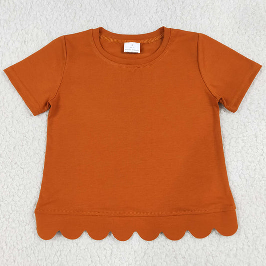 Baby Girls Clothes Orange Short Sleeve Scallop T-shirts Top GT1775