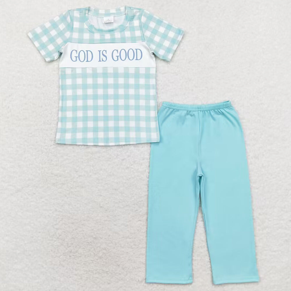 Baby Boys Clothes God Is Good Checkered Top Pants Pajamas Sets BSPO0463