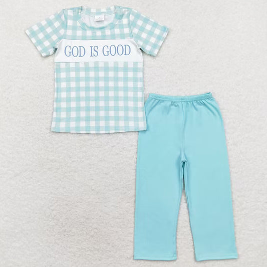 Baby Boys Clothes God Is Good Checkered Top Pants Pajamas Sets BSPO0463