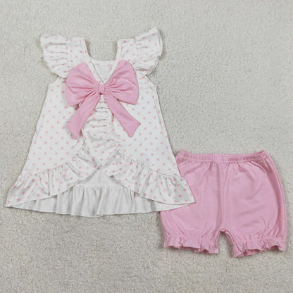 Baby Girls Clothes Cross Polka Dots Back Bow Tunic Ruffle Short Easter Clothes Sets GSSO3018