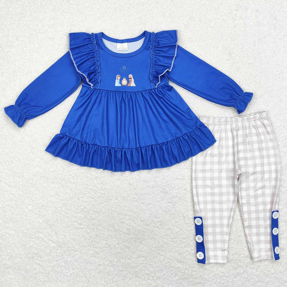 Baby Girls Clothes Blue Christmas Nativity Tunic Top Legging Clothes Sets GLP1597