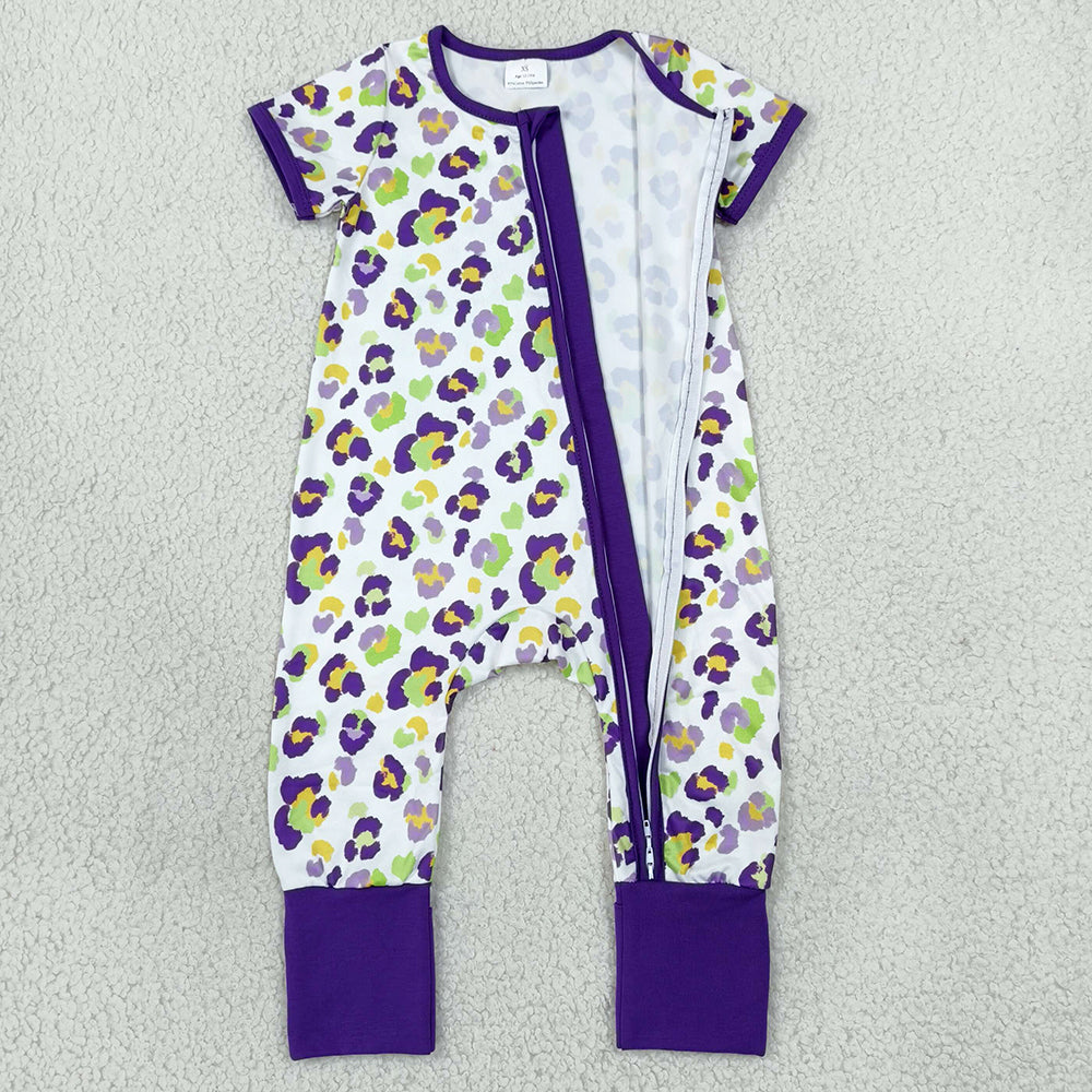 Baby Boys Rompers Short Sleeve Mardigras Leopard Zip Convertible Rompers SR4312