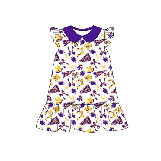 Preorder (moq 5)Baby Girls Purple flutter sleeve Team Knee Length Dresses 8.1