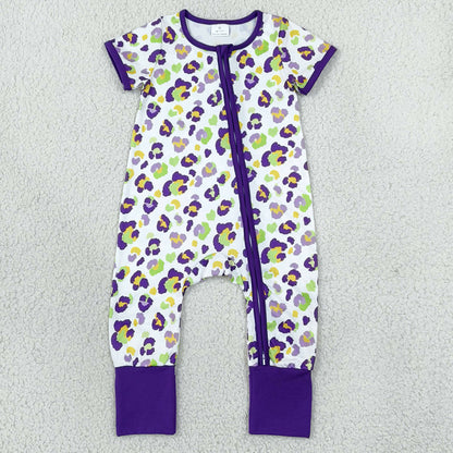 Baby Boys Rompers Short Sleeve Mardigras Leopard Zip Convertible Rompers SR4312