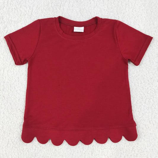 Baby Girls Clothes Maroon Short Sleeve Scallop T-shirts Top GT1774
