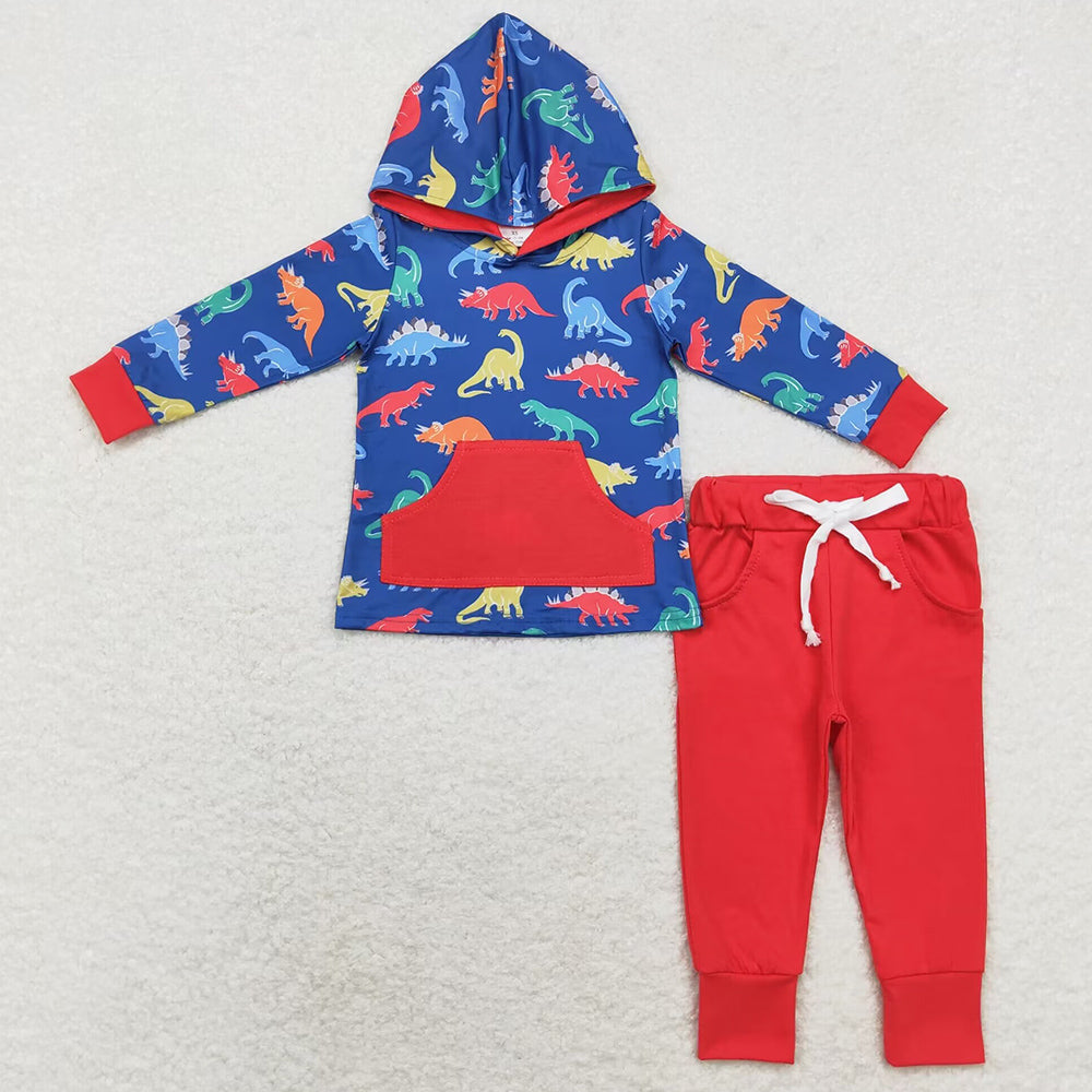 Baby Boys Clothes Navy Dinosaurs Hooded Top Pants Sets BLP0637