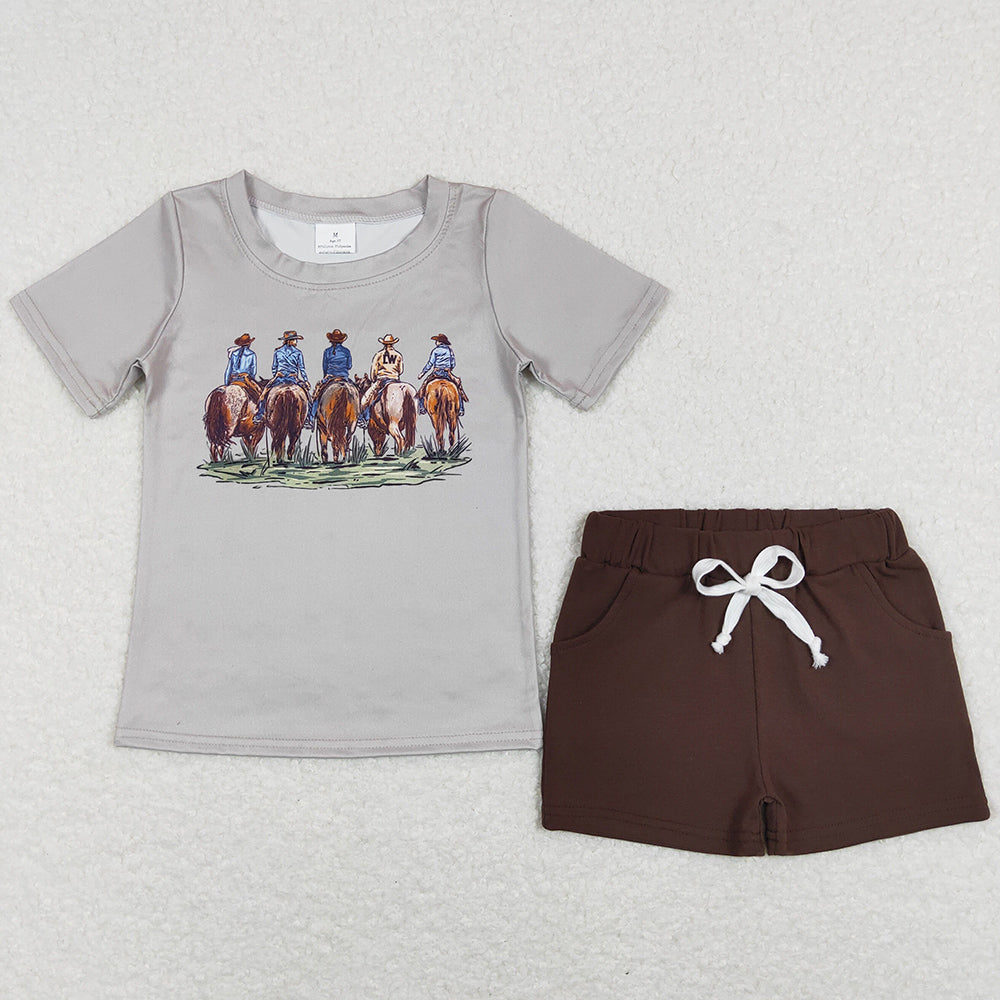 Baby Boys Clothes Western Cowboys Tee Shirts Brown Shorts Summer Sets BSSO0500