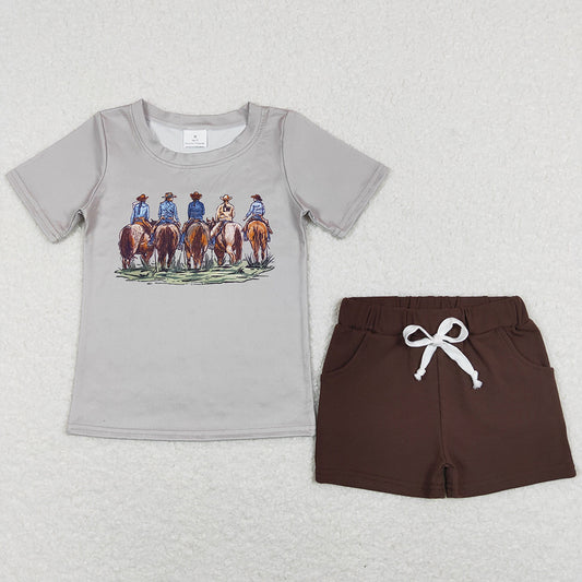 Baby Boys Clothes Western Cowboys Tee Shirts Brown Shorts Summer Sets BSSO0500