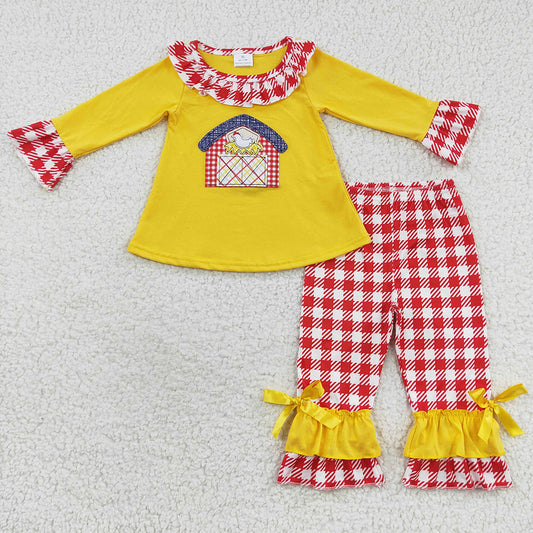 Boutique Girls Clothes Chicken Embroidery Kids Sibling Outfits GLP0492