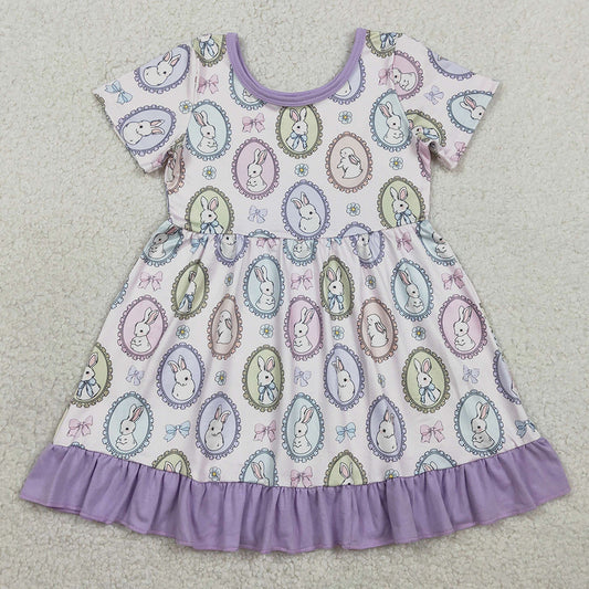 Baby Girls Dress Bows Rabbits Easter Ruffle Knee Length Dresses GSD2863
