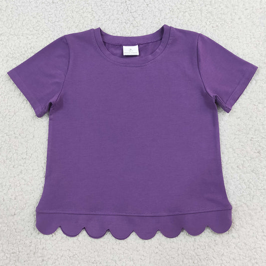 Baby Girls Clothes Purple Short Sleeve Scallop T-shirts Top GT1776