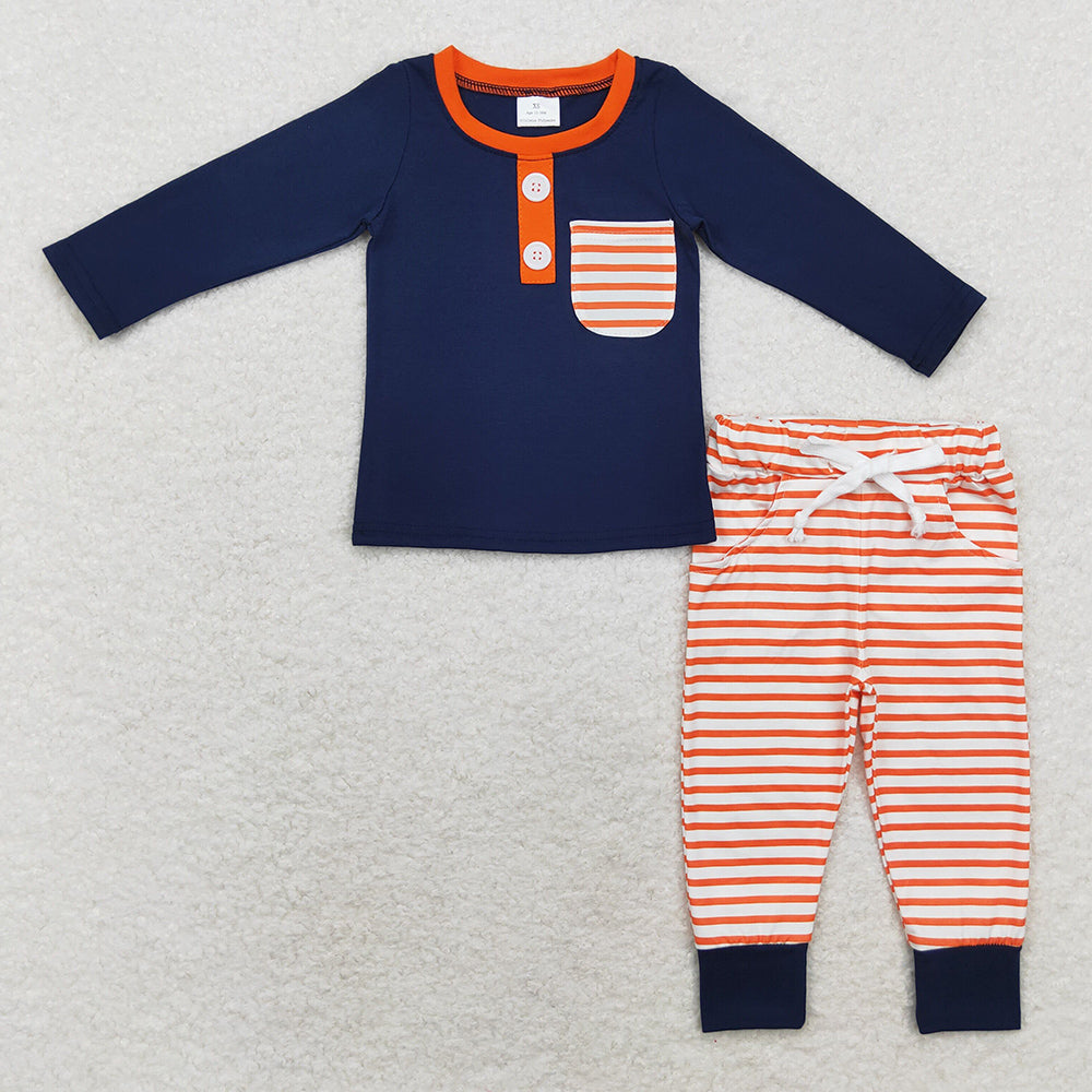 Baby Boys Clothes Navy Pocket Top Stripes Pants Sets BLP0627