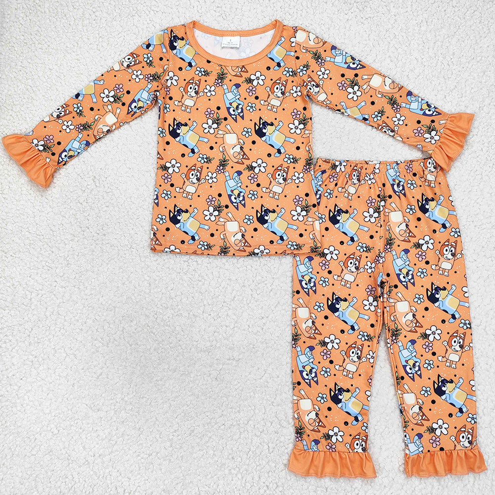 Baby Girls Pajamas Dogs Flowers Top Pants Pajamas Sleepwear Sets GLP1184