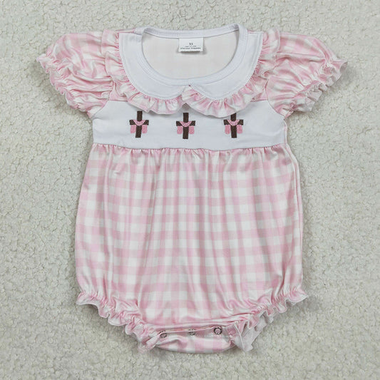 Baby Boys Rompers Embroidery Crosses Blue Checked Easter Collar Rompers SR3757 SR3756