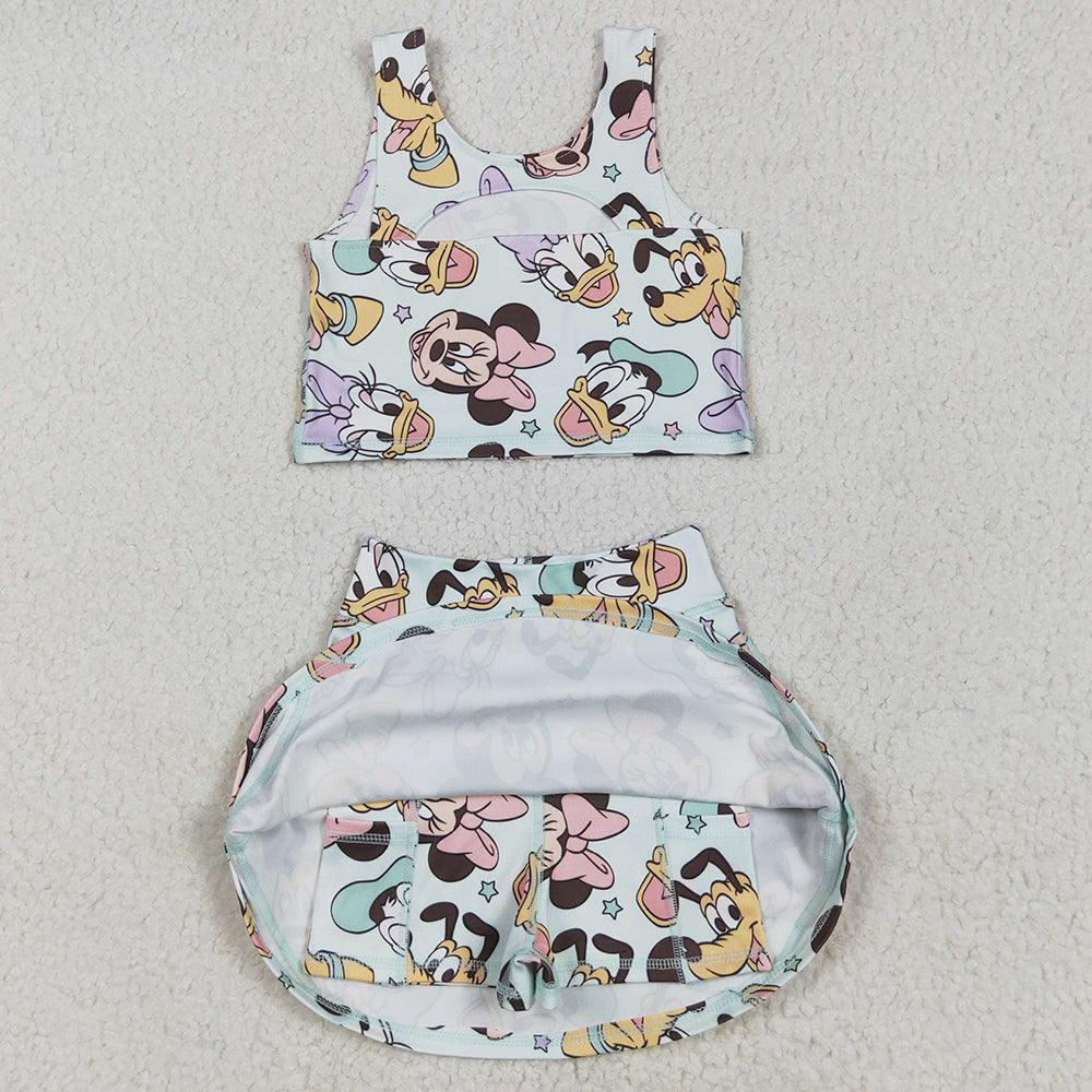 Baby Girls Clothes Sleeveless Cartoon Ducks Top Skort Yoga Sets GSD2353 4.29