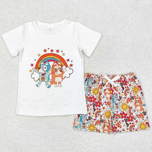 Baby Girls Clothes Dog Peace Rainbow Shirts Shorts Summer Sets GSSO0512