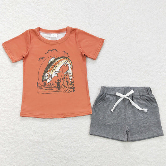 Cute Boys Clothing Fish Summer Boutique Shorts Sets BSSO0490