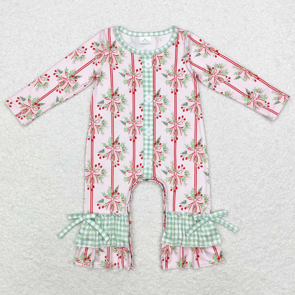 Baby Infant Girls Rompers Christmas Bows Long Sleeve Rompers LR1544