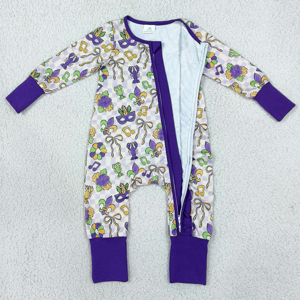Baby Girls Rompers Mardigras Masks Two Way Ruffle Zip Convertible Rompers LR3335