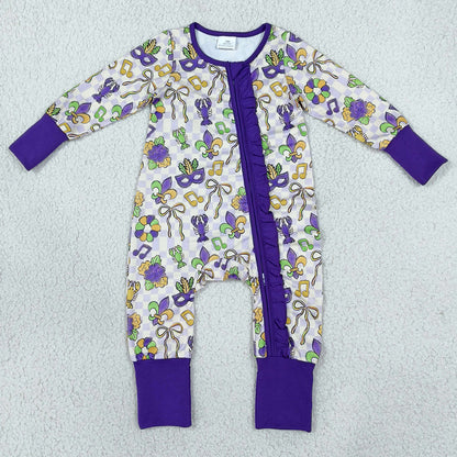 Baby Girls Rompers Mardigras Masks Two Way Ruffle Zip Convertible Rompers LR3335
