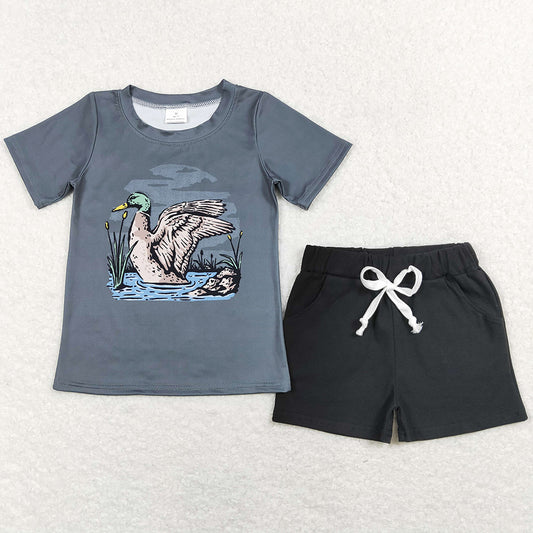 Baby Boys Clothes Green Mallard Duck Tee Shirts Black Shorts Sets BSSO0487