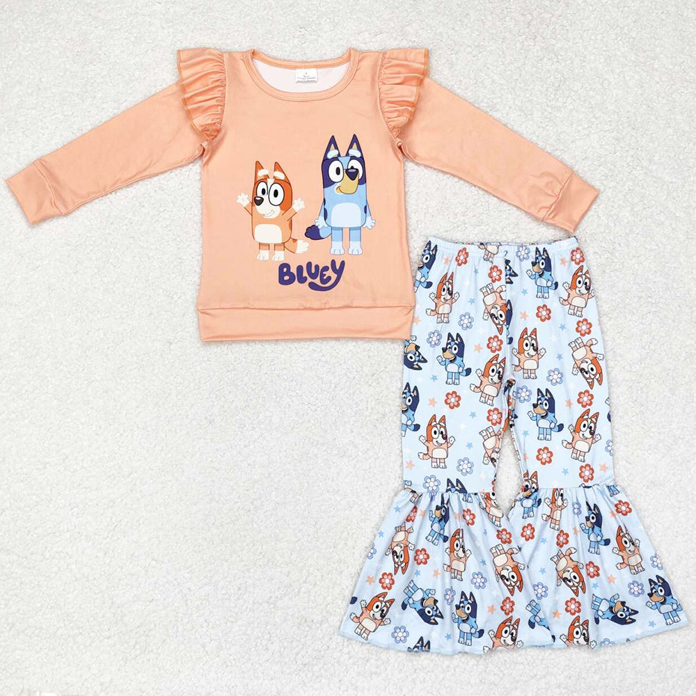 Baby Girls Clothes Orange Dog Long Sleeve Top Bell Pants Sets GLP1363