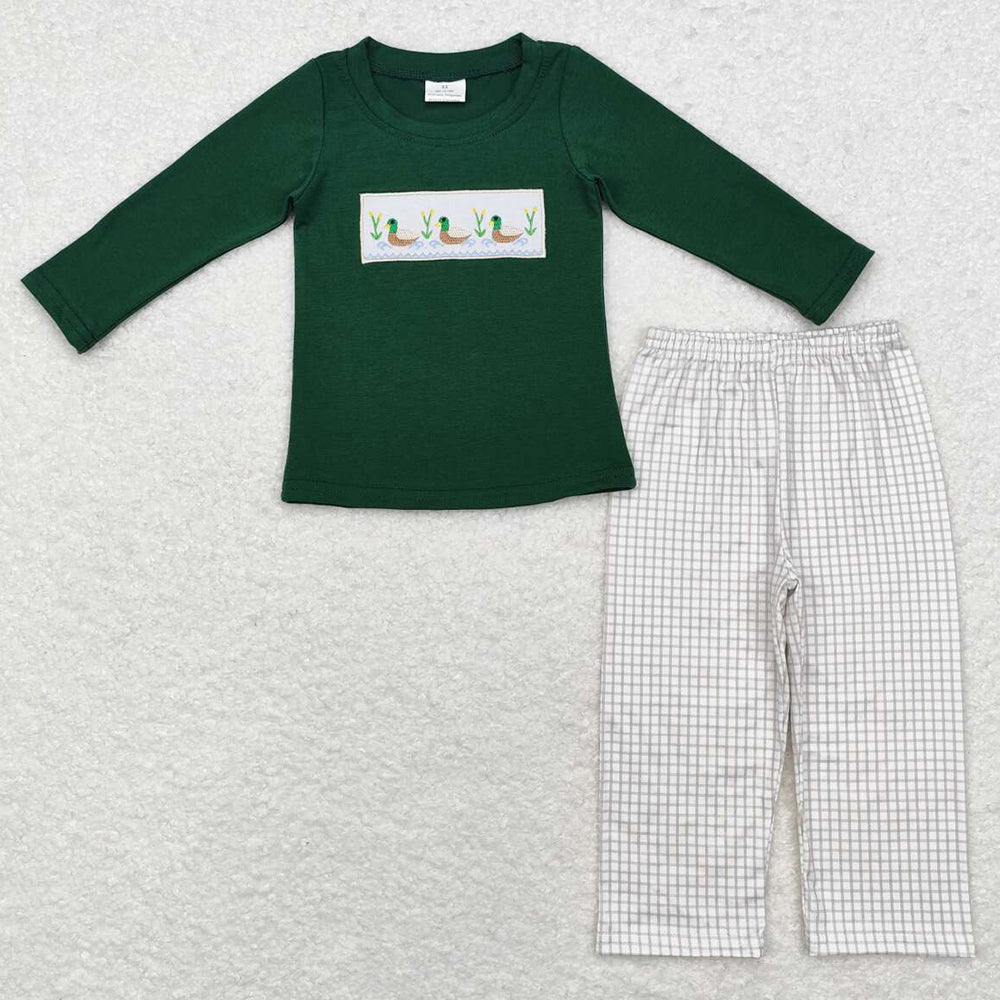 Baby Boys Clothes Green Checkered Ducks Tee Shirt Pants Sets BLP0717