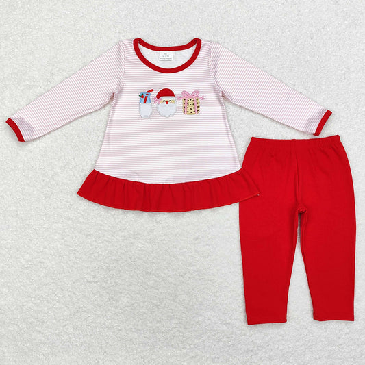 Baby Girls Clothes Christmas Pink Santa Claus Embroidery Tunic Top Legging Sets GLP1596