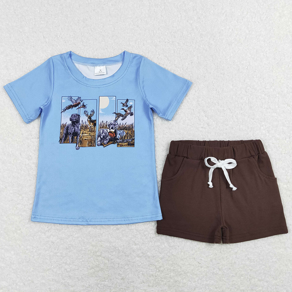 Baby Boys Clothes Dog Hunting Duck Tee Shirts Brown Shorts Summer Sets BSSO0488