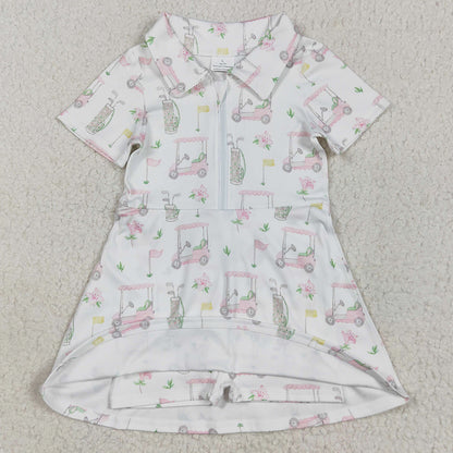 Baby Girls Dress Yoga Short Sleeves Pink Flowers Golf Zipper Knee Length Dresses GSD2410 4.29