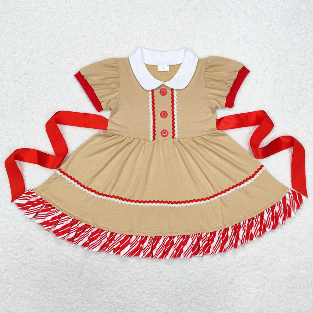 Baby Girls Dress Christmas Gingerbread Bow Knee Length Dresses GSD1389