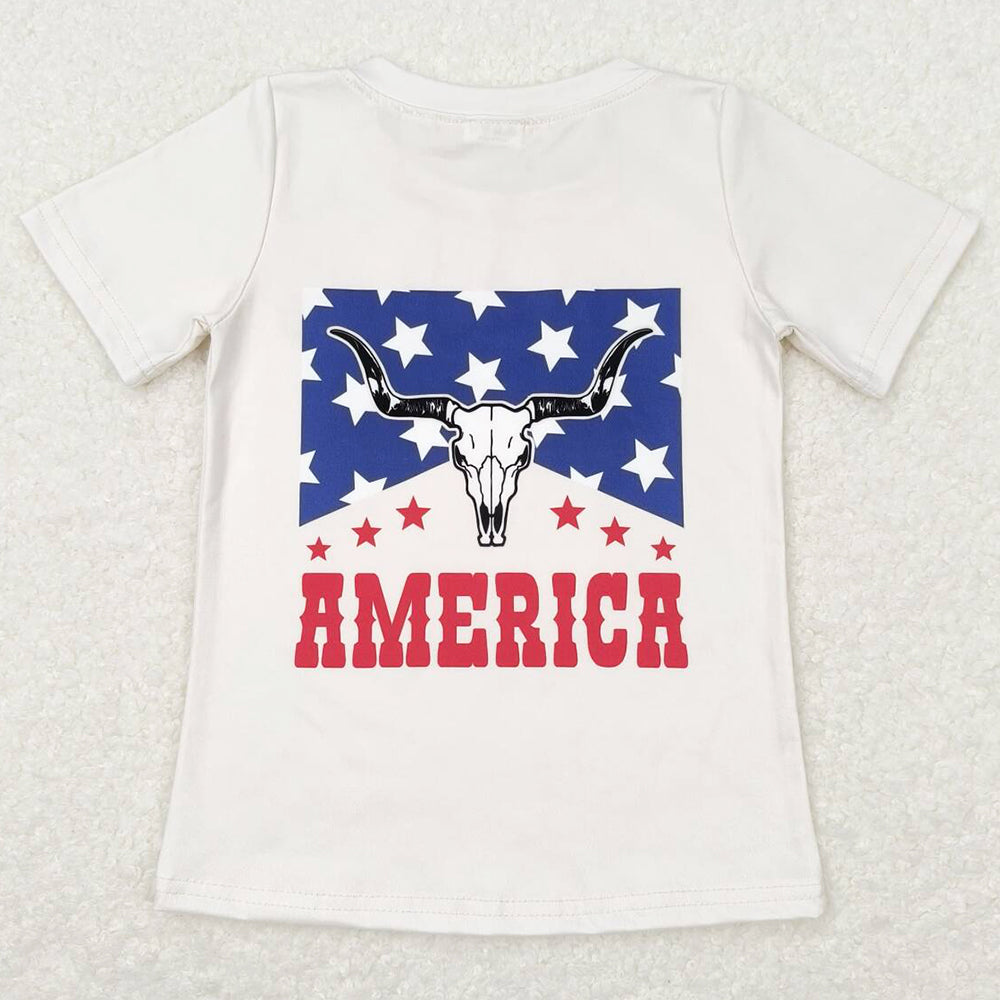 Baby Kids T-shirts Cow 4th Of July Short Sleeve Tee Shirts Tops GT0465