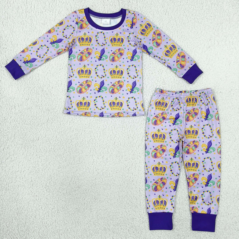 Baby Boys Pajamas Mardigras Crowns Donuts Anchors Top Pant Pajamas Set BLP1610