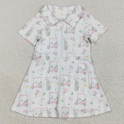 Baby Girls Dress Yoga Short Sleeves Pink Flowers Golf Zipper Knee Length Dresses GSD2410 4.29