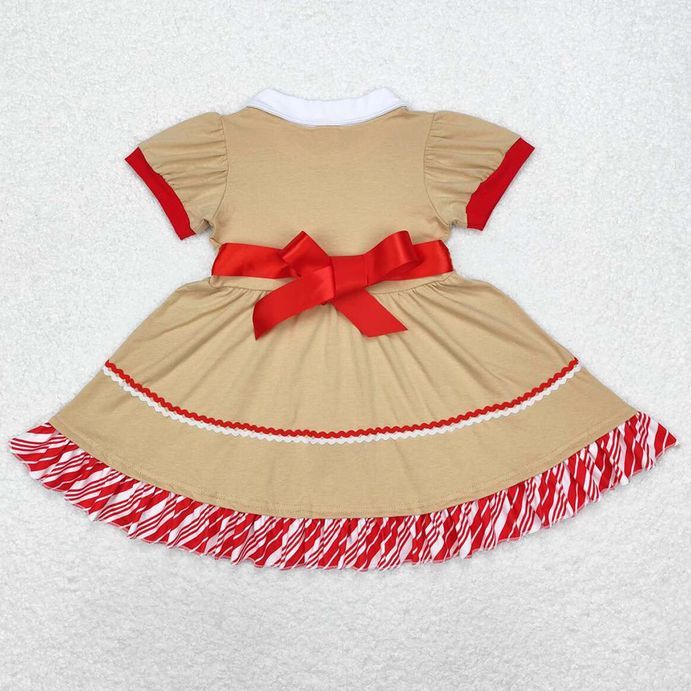 Baby Girls Dress Christmas Gingerbread Bow Knee Length Dresses GSD1389