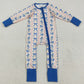 Baby Girls Rompers Long Sleeves Blue Bows Flowers Stripe Zipper Pant Rompers LR2327 7.18