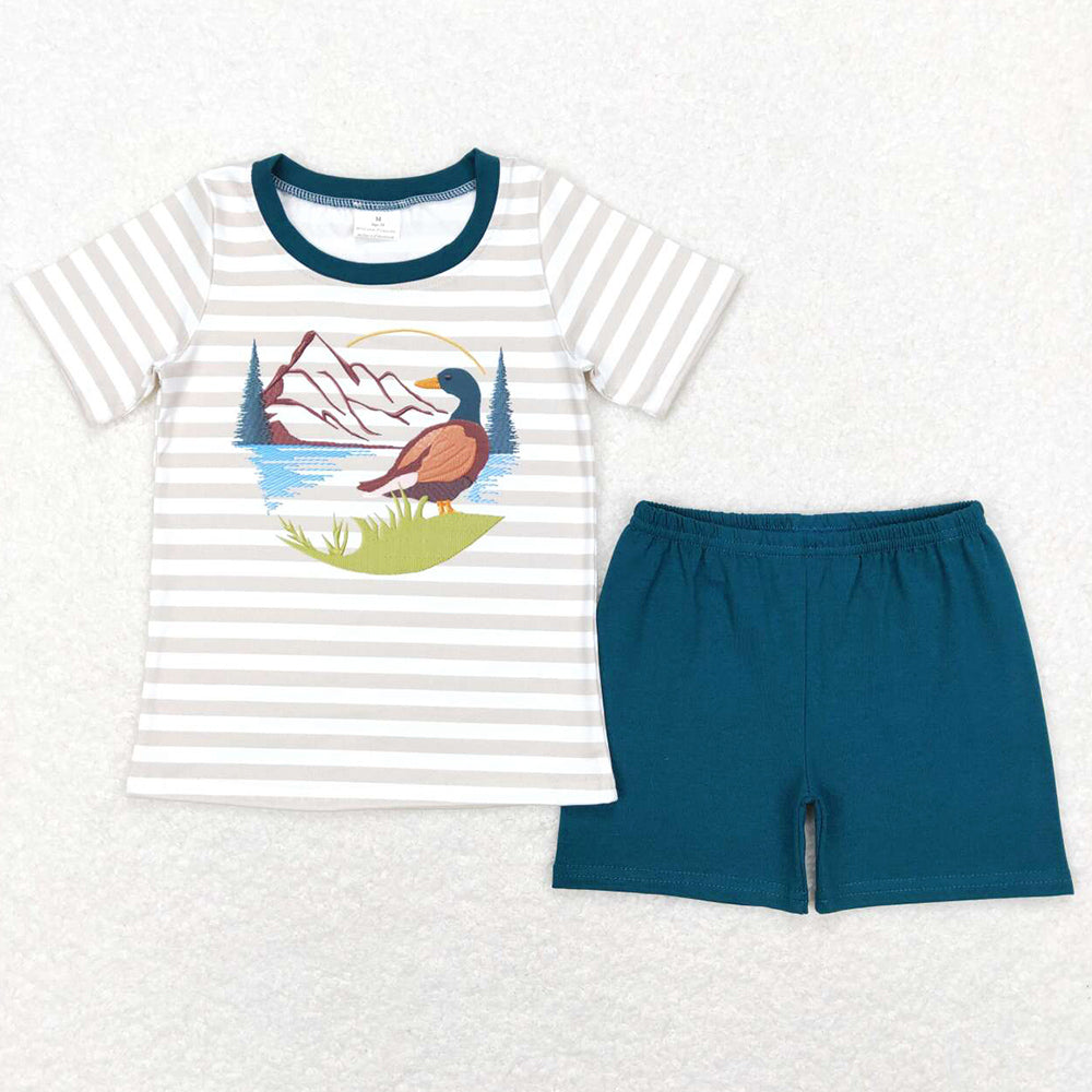 Baby Boys Clothes Khaki Stripes Duck Hunting Tee Shirts Tops Shorts Sets BSSO0307