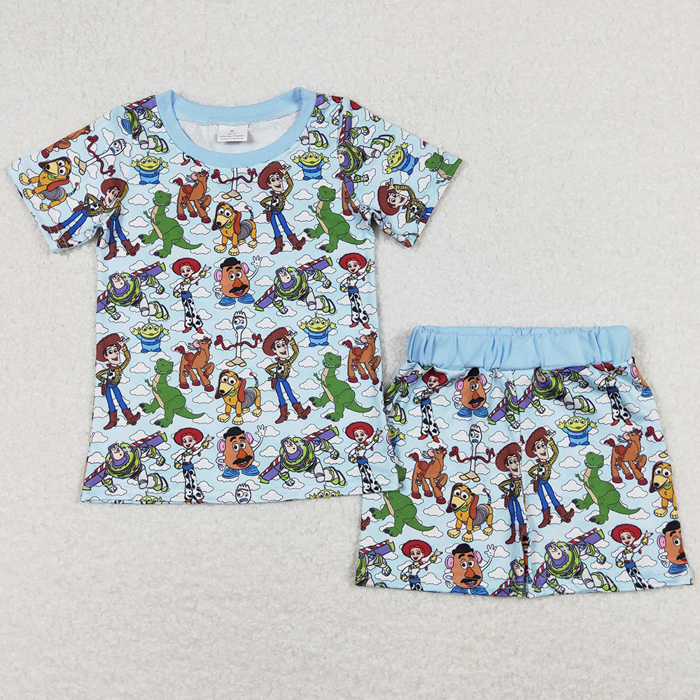 Cartoon Print Kids Boys Pajamas Shorts Sleepwear Sets BSSO0728