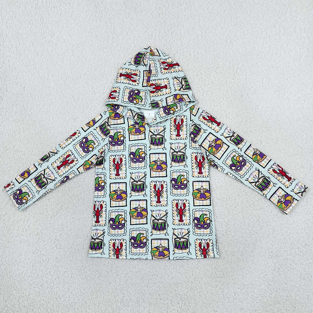 Baby Boys Clothes Long Sleeve Anchors Crayfishes Checked Mardigras Hoodies Top BT1968