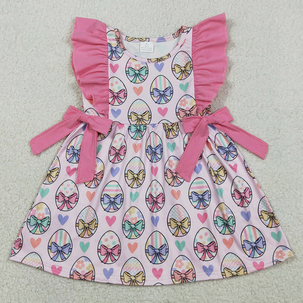 Baby Girls Dress Flutter Sleeve Colorful Heart Eggs Easter Knee Length Dresses GSD3537